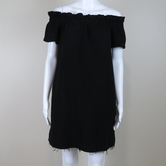 AMADI Gauzy Cotton Dress, Pockets, Raw Hem SIZE Small Petite, Black, Made in USA - Picture 1 of 12